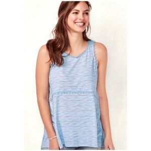 LC LAUREN CONRAD Lace Accent Light Stripes Blue Peplum Tank Top